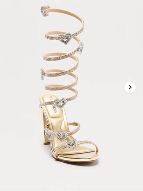 Jazz Rhinestone Heart Wrap Up Heels - Gold